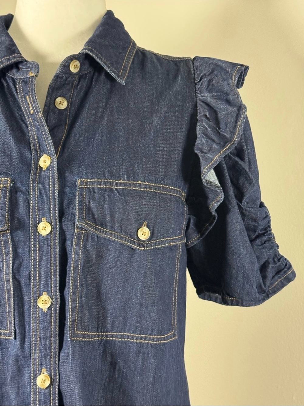 Anthropologie Pilcro Ozzi Denim Puff Sleeve Top - Picture 6 of 11